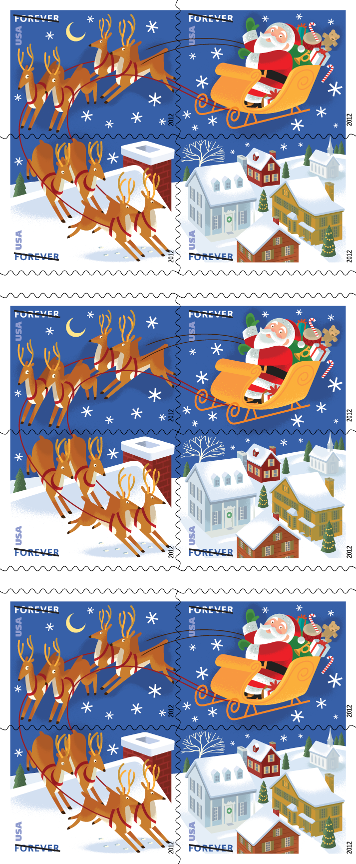2012 Santa and Sleigh Stamps - Forever Stamps