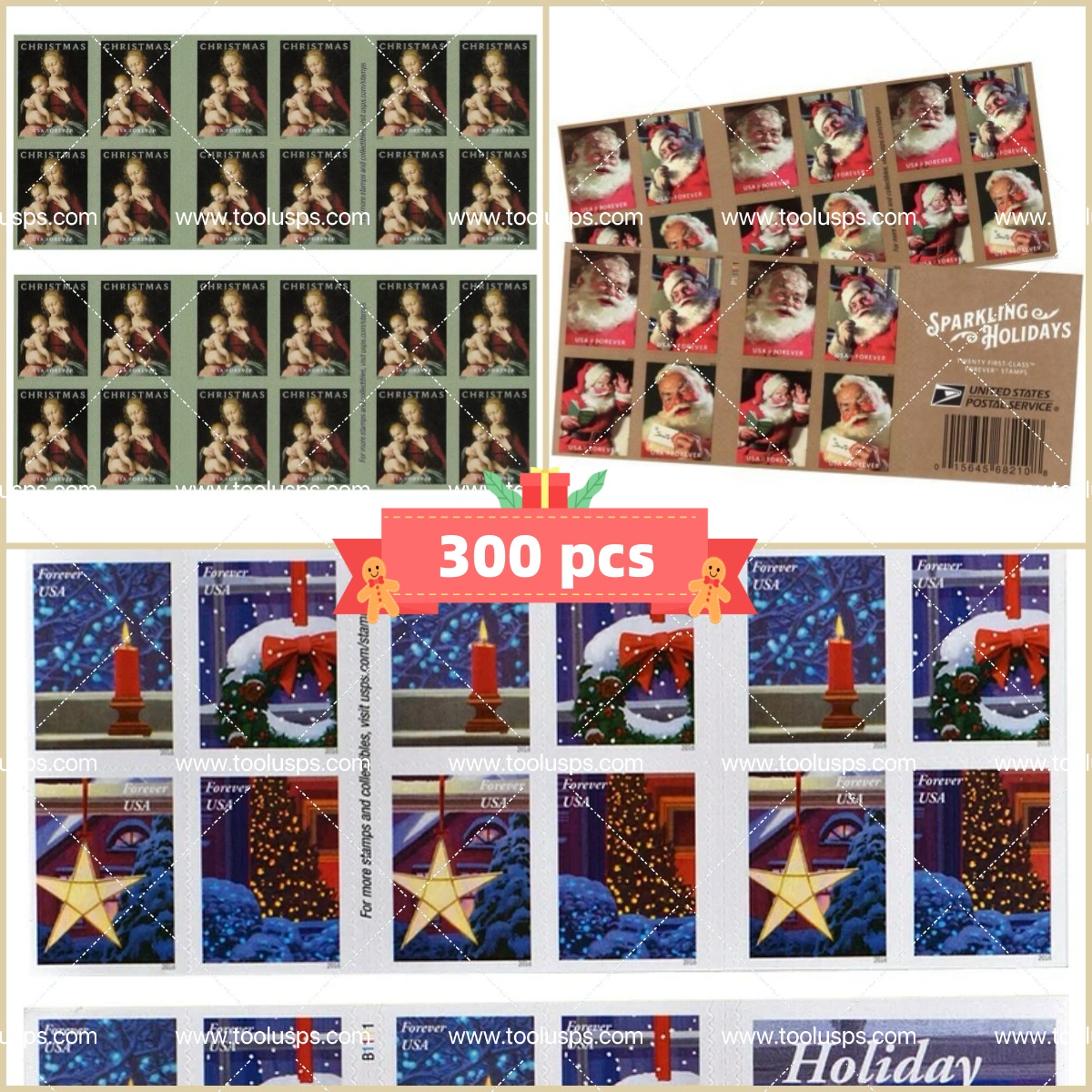 Big Sales! Christmas Collection Stamps,300 Pcs - Forever Stamps