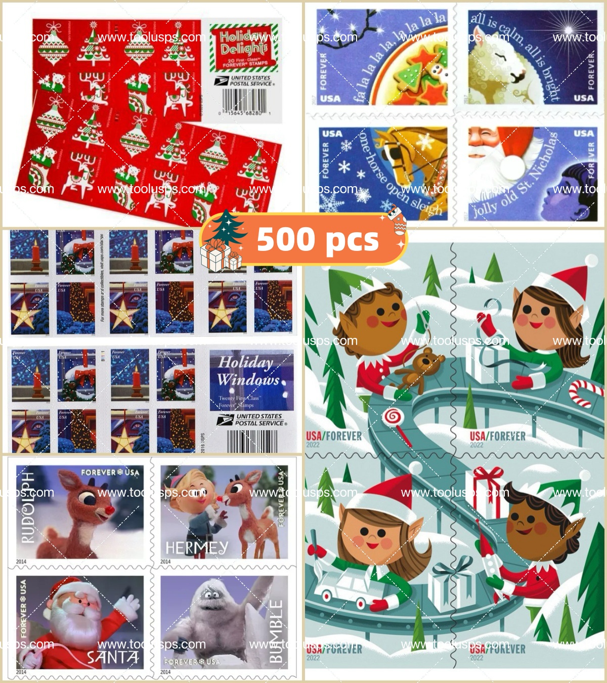 Big Sales! Christmas Collection Stamps,500 Pcs - Forever Stamps